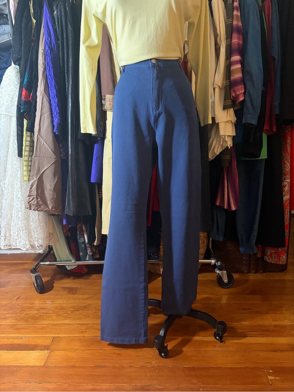 MARBLE Scotland Blue High-Waisted Wide-Leg Pleated Trousers Pants Sz US 10